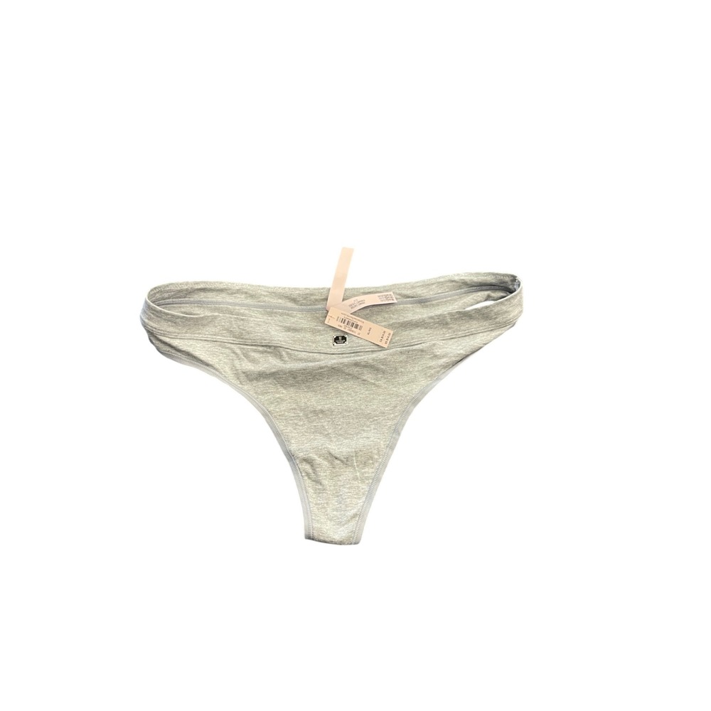 Victoria's Secret Heather Gray Thong Panty Metal Plate Logo NWT Size‎ XL I09